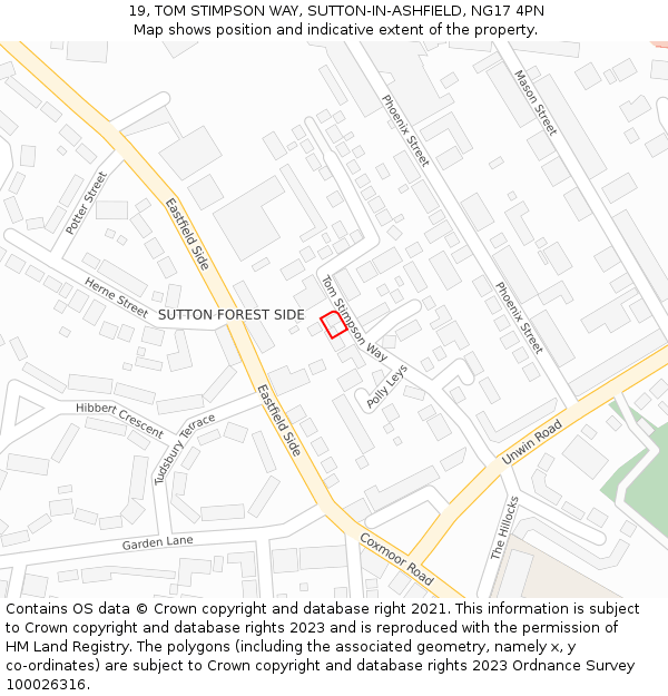 19, TOM STIMPSON WAY, SUTTON-IN-ASHFIELD, NG17 4PN: Location map and indicative extent of plot