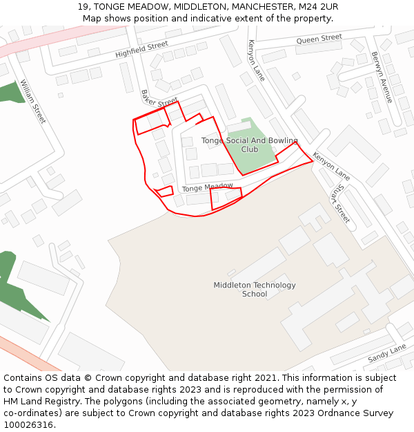 19, TONGE MEADOW, MIDDLETON, MANCHESTER, M24 2UR: Location map and indicative extent of plot