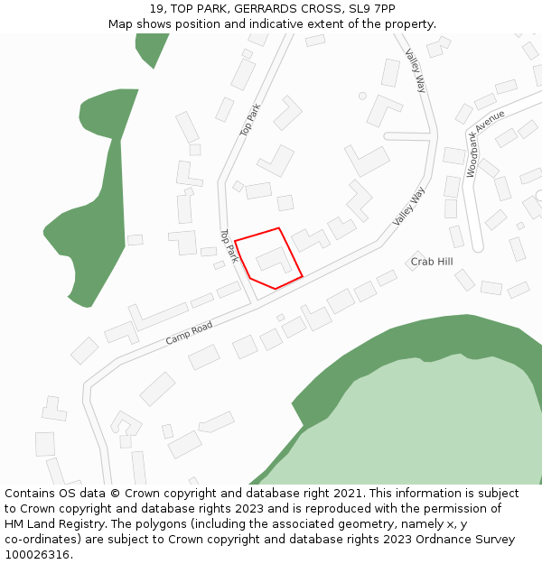19, TOP PARK, GERRARDS CROSS, SL9 7PP: Location map and indicative extent of plot
