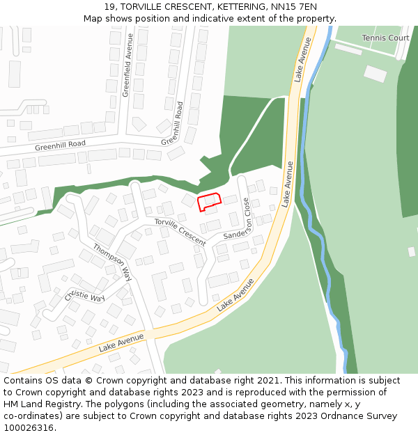 19, TORVILLE CRESCENT, KETTERING, NN15 7EN: Location map and indicative extent of plot