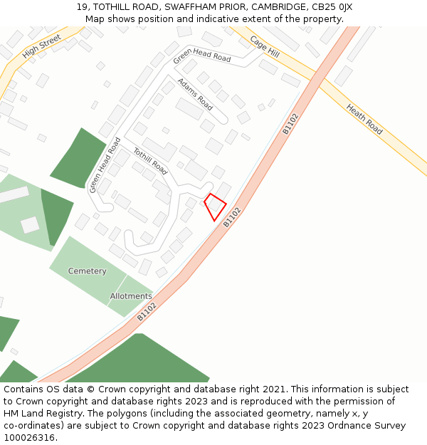 19, TOTHILL ROAD, SWAFFHAM PRIOR, CAMBRIDGE, CB25 0JX: Location map and indicative extent of plot