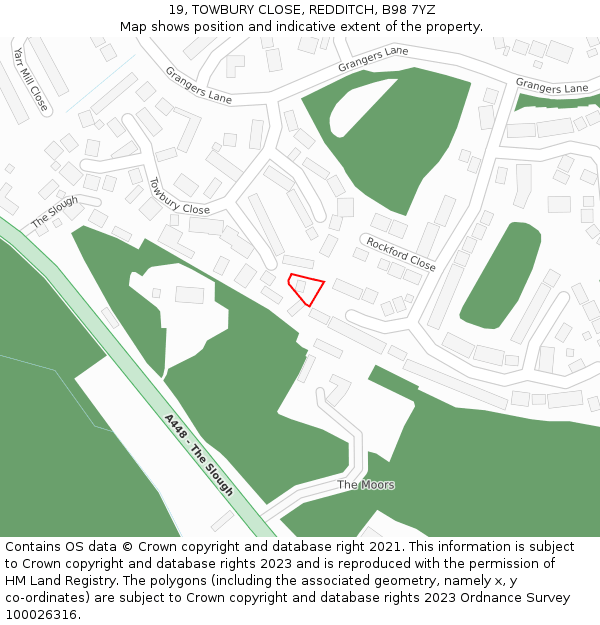 19, TOWBURY CLOSE, REDDITCH, B98 7YZ: Location map and indicative extent of plot