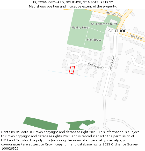 19, TOWN ORCHARD, SOUTHOE, ST NEOTS, PE19 5YJ: Location map and indicative extent of plot