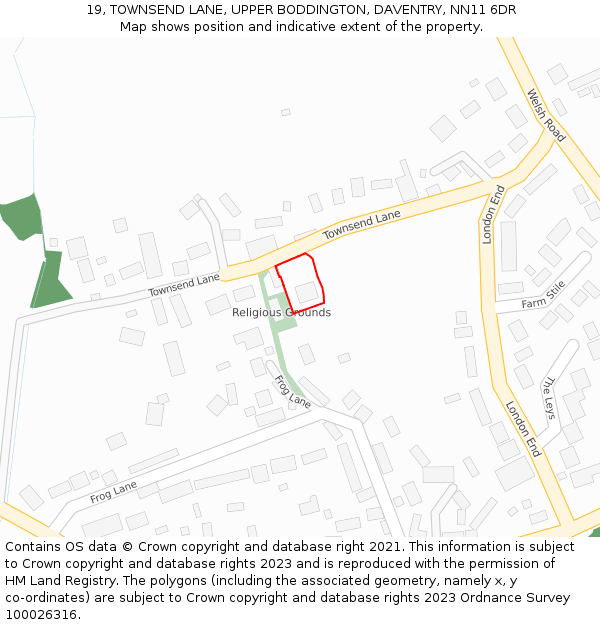 19, TOWNSEND LANE, UPPER BODDINGTON, DAVENTRY, NN11 6DR: Location map and indicative extent of plot