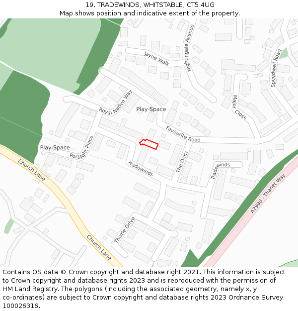 19, TRADEWINDS, WHITSTABLE, CT5 4UG: Location map and indicative extent of plot