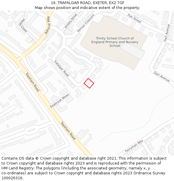 19, TRAFALGAR ROAD, EXETER, EX2 7GF: Location map and indicative extent of plot