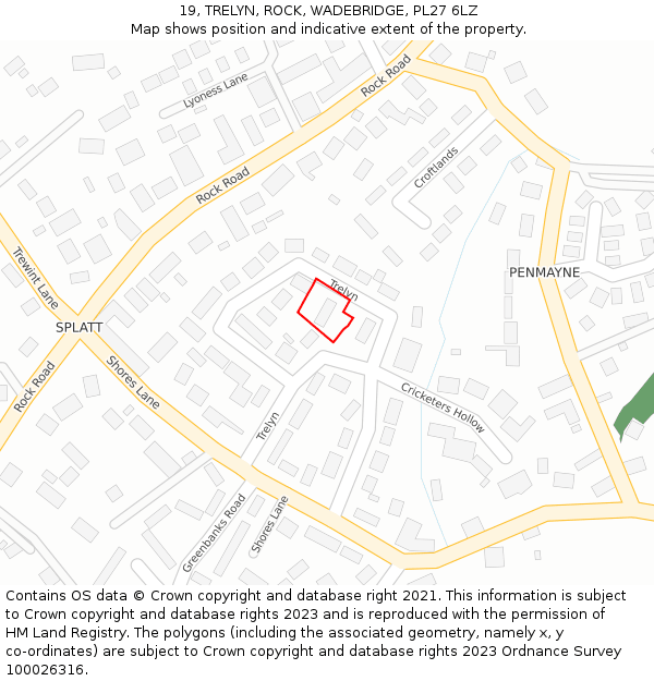 19, TRELYN, ROCK, WADEBRIDGE, PL27 6LZ: Location map and indicative extent of plot