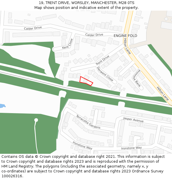 19, TRENT DRIVE, WORSLEY, MANCHESTER, M28 0TS: Location map and indicative extent of plot