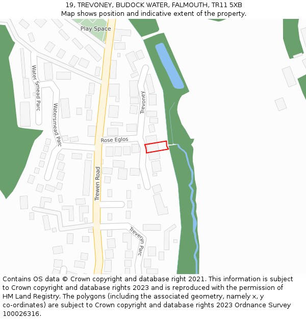 19, TREVONEY, BUDOCK WATER, FALMOUTH, TR11 5XB: Location map and indicative extent of plot