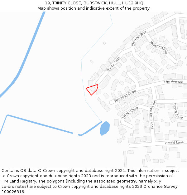 19, TRINITY CLOSE, BURSTWICK, HULL, HU12 9HQ: Location map and indicative extent of plot