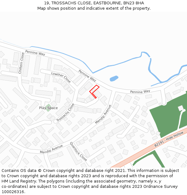 19, TROSSACHS CLOSE, EASTBOURNE, BN23 8HA: Location map and indicative extent of plot