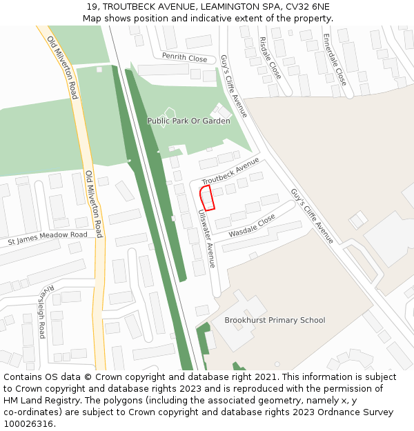 19, TROUTBECK AVENUE, LEAMINGTON SPA, CV32 6NE: Location map and indicative extent of plot