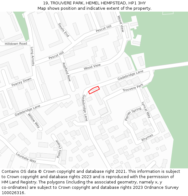 19, TROUVERE PARK, HEMEL HEMPSTEAD, HP1 3HY: Location map and indicative extent of plot