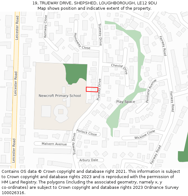 19, TRUEWAY DRIVE, SHEPSHED, LOUGHBOROUGH, LE12 9DU: Location map and indicative extent of plot