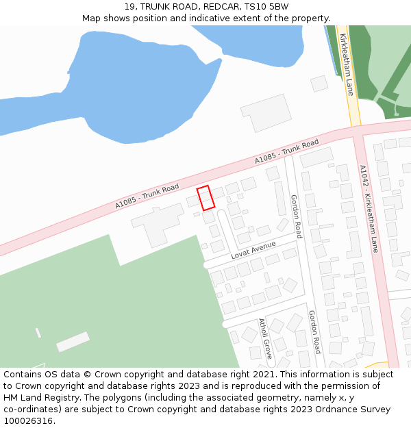 19, TRUNK ROAD, REDCAR, TS10 5BW: Location map and indicative extent of plot