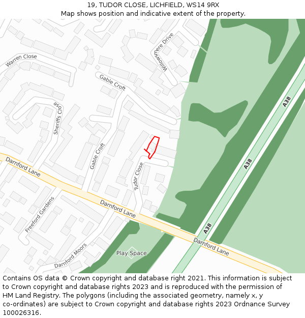 19, TUDOR CLOSE, LICHFIELD, WS14 9RX: Location map and indicative extent of plot