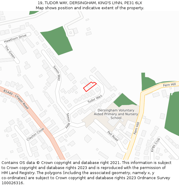 19, TUDOR WAY, DERSINGHAM, KING'S LYNN, PE31 6LX: Location map and indicative extent of plot