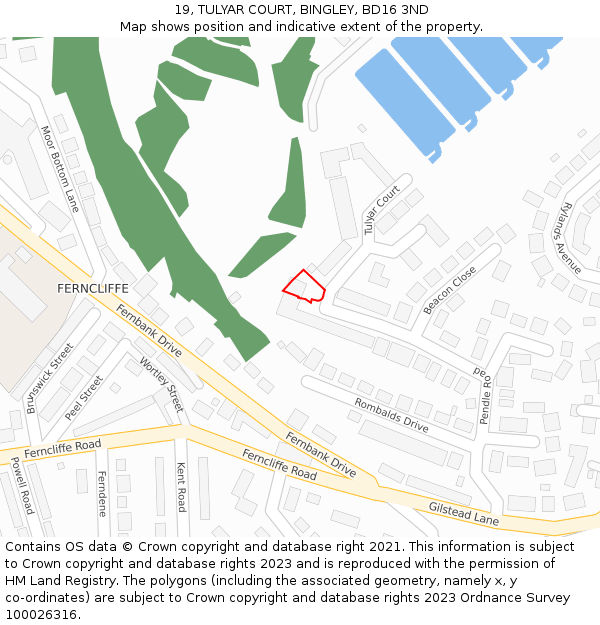 19, TULYAR COURT, BINGLEY, BD16 3ND: Location map and indicative extent of plot