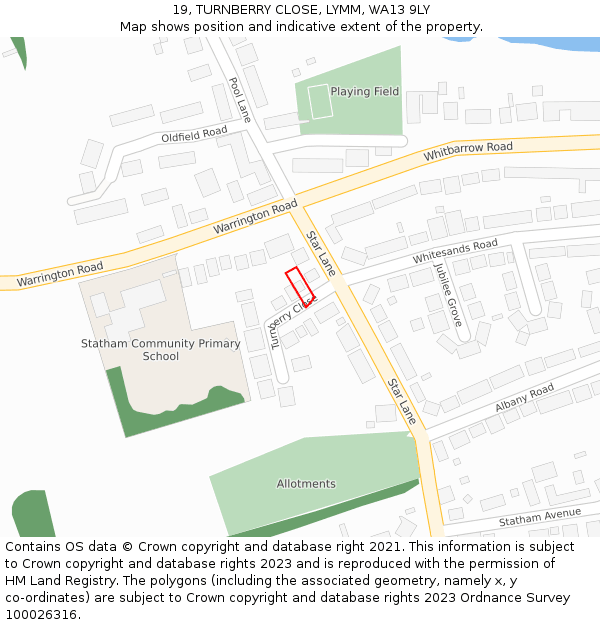 19, TURNBERRY CLOSE, LYMM, WA13 9LY: Location map and indicative extent of plot