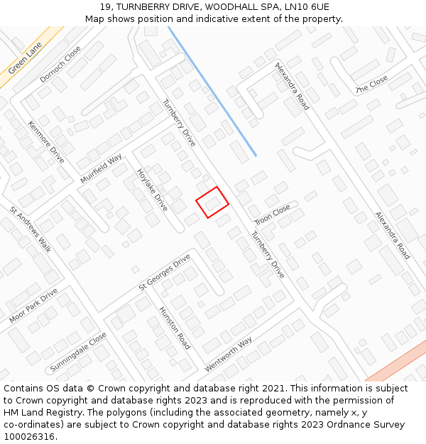 19, TURNBERRY DRIVE, WOODHALL SPA, LN10 6UE: Location map and indicative extent of plot