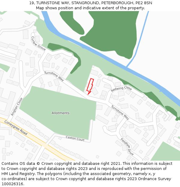 19, TURNSTONE WAY, STANGROUND, PETERBOROUGH, PE2 8SN: Location map and indicative extent of plot