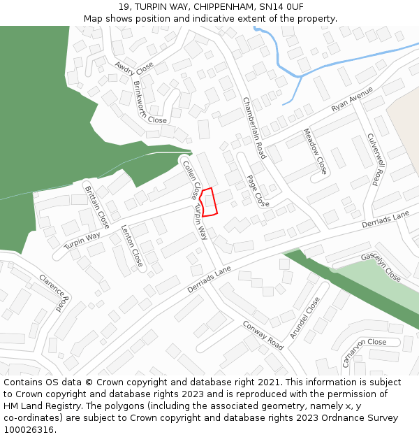 19, TURPIN WAY, CHIPPENHAM, SN14 0UF: Location map and indicative extent of plot