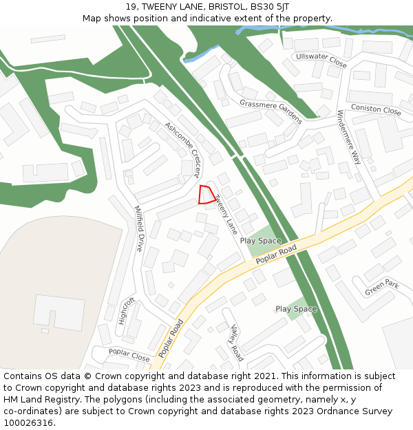 19, TWEENY LANE, BRISTOL, BS30 5JT: Location map and indicative extent of plot