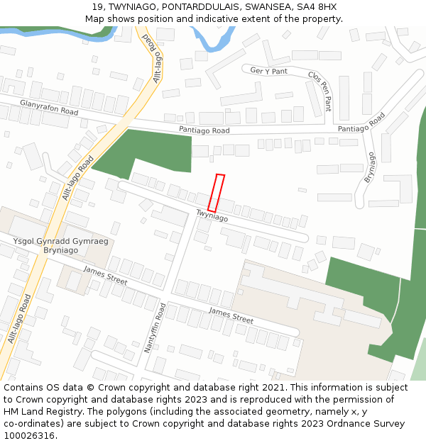 19, TWYNIAGO, PONTARDDULAIS, SWANSEA, SA4 8HX: Location map and indicative extent of plot