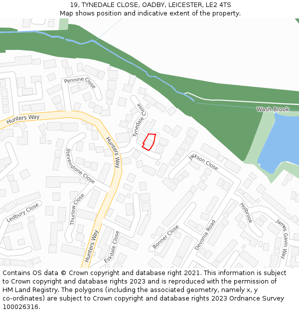 19, TYNEDALE CLOSE, OADBY, LEICESTER, LE2 4TS: Location map and indicative extent of plot