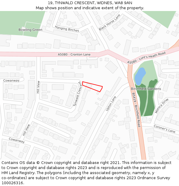 19, TYNWALD CRESCENT, WIDNES, WA8 9AN: Location map and indicative extent of plot