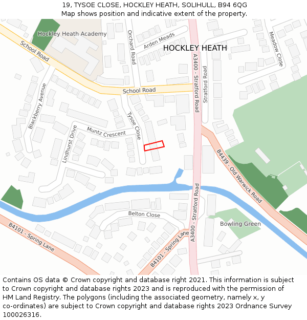 19, TYSOE CLOSE, HOCKLEY HEATH, SOLIHULL, B94 6QG: Location map and indicative extent of plot