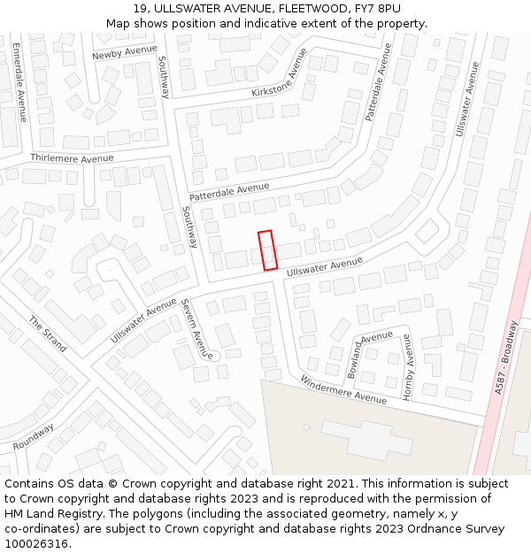 19, ULLSWATER AVENUE, FLEETWOOD, FY7 8PU: Location map and indicative extent of plot