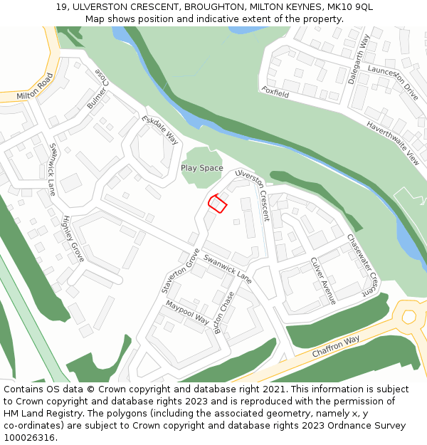 19, ULVERSTON CRESCENT, BROUGHTON, MILTON KEYNES, MK10 9QL: Location map and indicative extent of plot