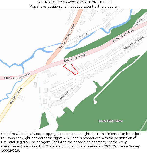 19, UNDER FFRYDD WOOD, KNIGHTON, LD7 1EF: Location map and indicative extent of plot
