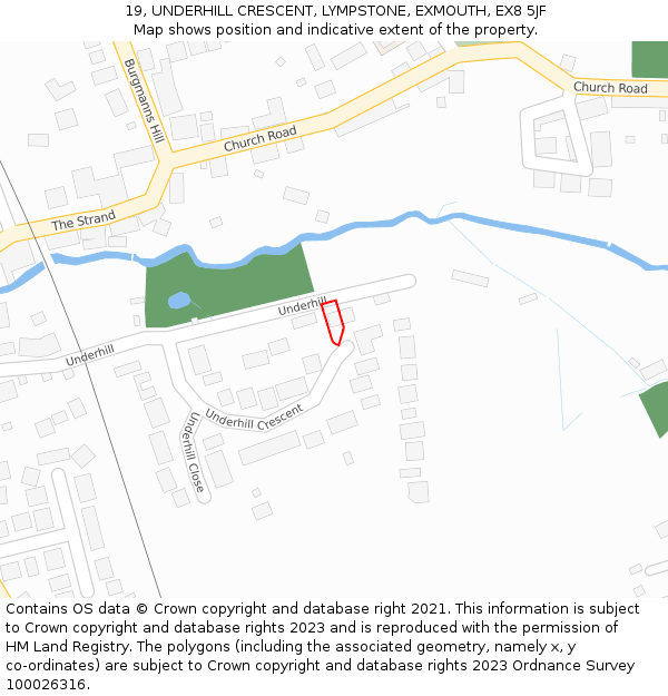 19, UNDERHILL CRESCENT, LYMPSTONE, EXMOUTH, EX8 5JF: Location map and indicative extent of plot