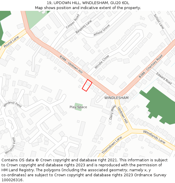 19, UPDOWN HILL, WINDLESHAM, GU20 6DL: Location map and indicative extent of plot