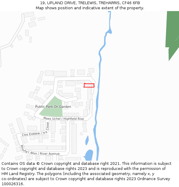 19, UPLAND DRIVE, TRELEWIS, TREHARRIS, CF46 6FB: Location map and indicative extent of plot