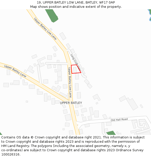 19, UPPER BATLEY LOW LANE, BATLEY, WF17 0AP: Location map and indicative extent of plot