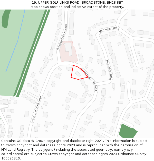 19, UPPER GOLF LINKS ROAD, BROADSTONE, BH18 8BT: Location map and indicative extent of plot