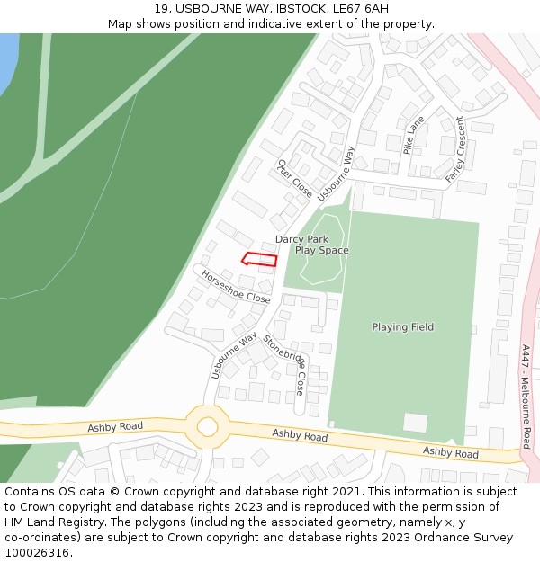 19, USBOURNE WAY, IBSTOCK, LE67 6AH: Location map and indicative extent of plot