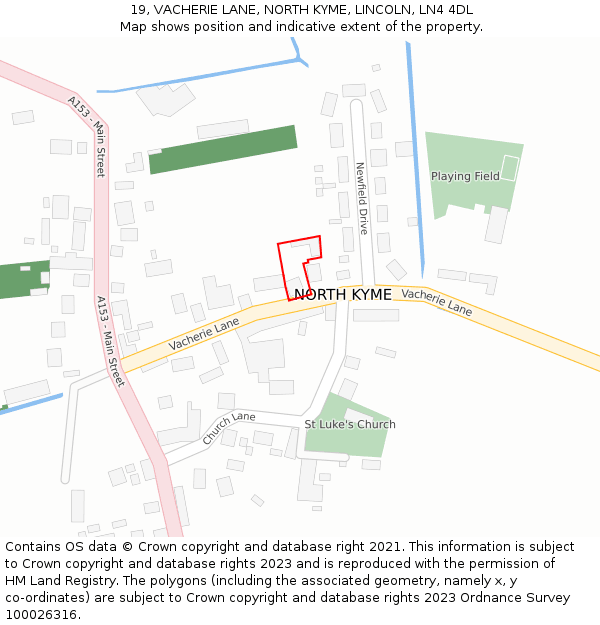 19, VACHERIE LANE, NORTH KYME, LINCOLN, LN4 4DL: Location map and indicative extent of plot