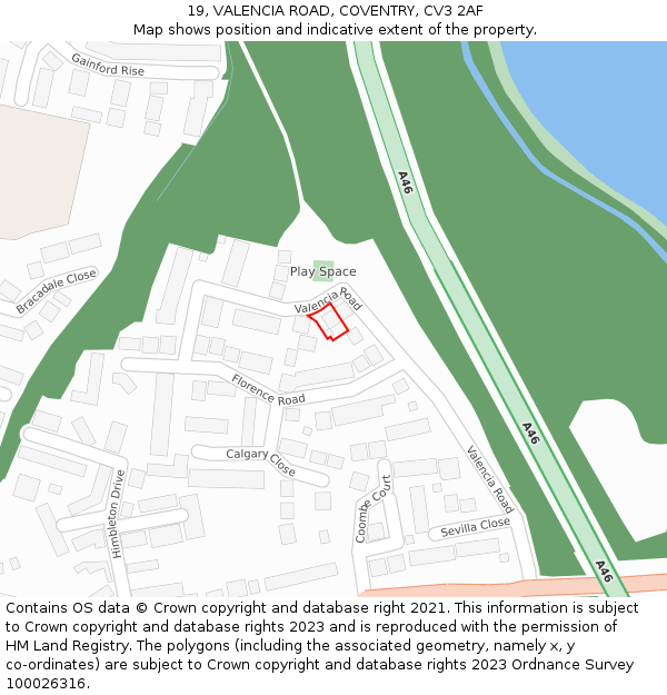 19, VALENCIA ROAD, COVENTRY, CV3 2AF: Location map and indicative extent of plot