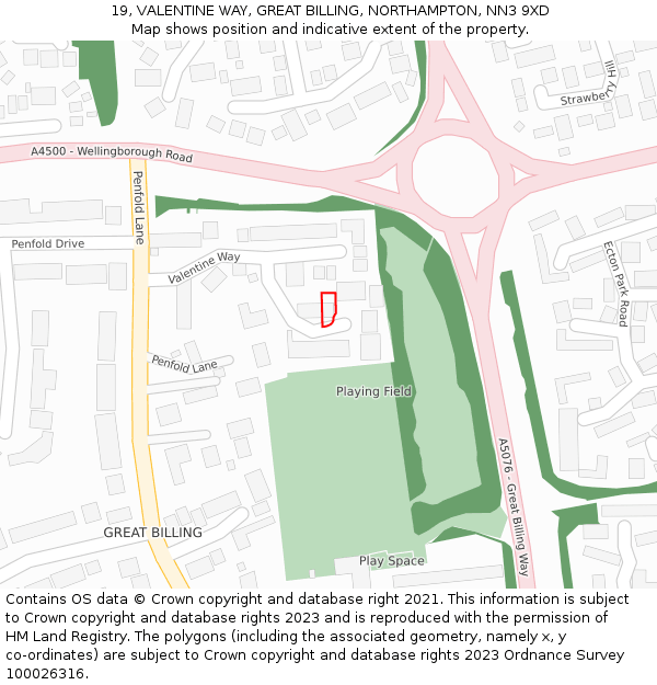 19, VALENTINE WAY, GREAT BILLING, NORTHAMPTON, NN3 9XD: Location map and indicative extent of plot