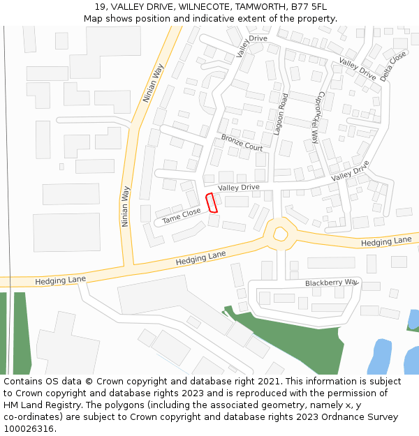 19, VALLEY DRIVE, WILNECOTE, TAMWORTH, B77 5FL: Location map and indicative extent of plot