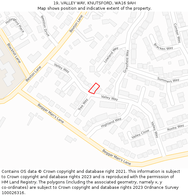 19, VALLEY WAY, KNUTSFORD, WA16 9AH: Location map and indicative extent of plot