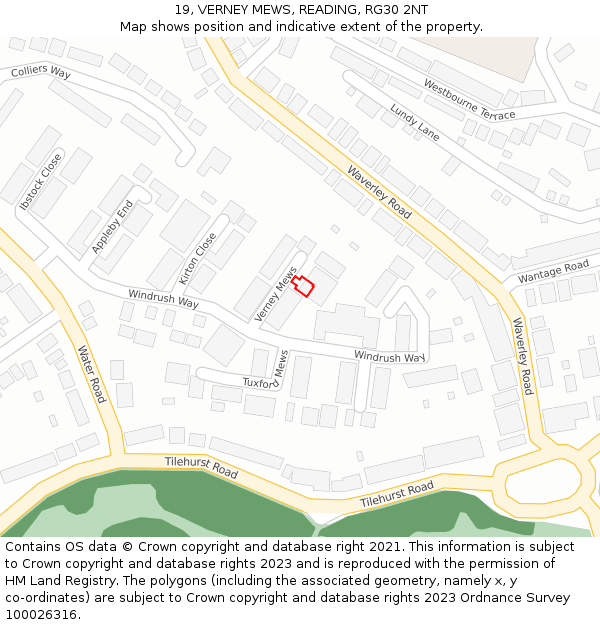 19, VERNEY MEWS, READING, RG30 2NT: Location map and indicative extent of plot