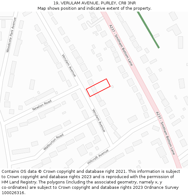 19, VERULAM AVENUE, PURLEY, CR8 3NR: Location map and indicative extent of plot