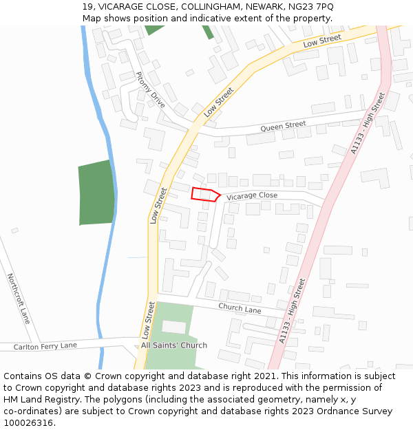 19, VICARAGE CLOSE, COLLINGHAM, NEWARK, NG23 7PQ: Location map and indicative extent of plot