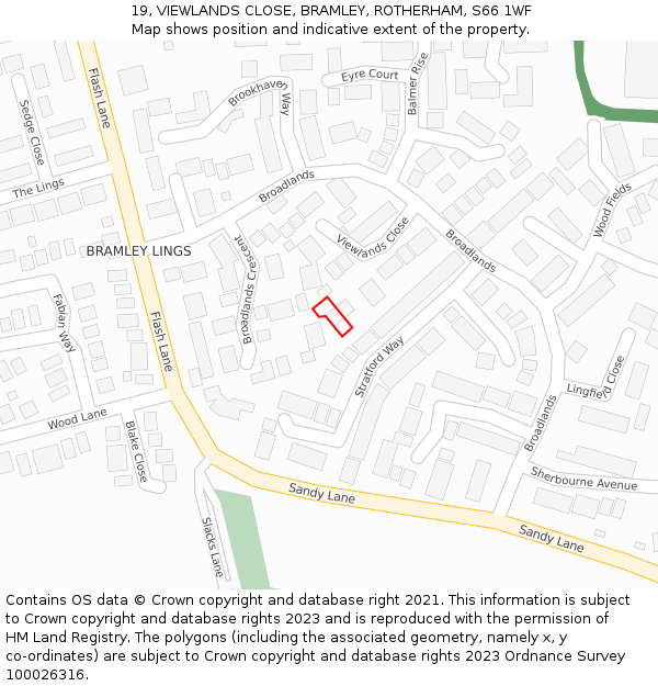 19, VIEWLANDS CLOSE, BRAMLEY, ROTHERHAM, S66 1WF: Location map and indicative extent of plot