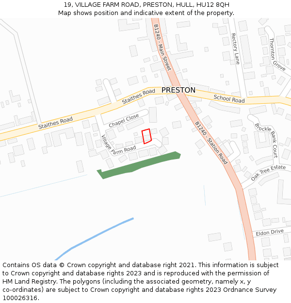 19, VILLAGE FARM ROAD, PRESTON, HULL, HU12 8QH: Location map and indicative extent of plot